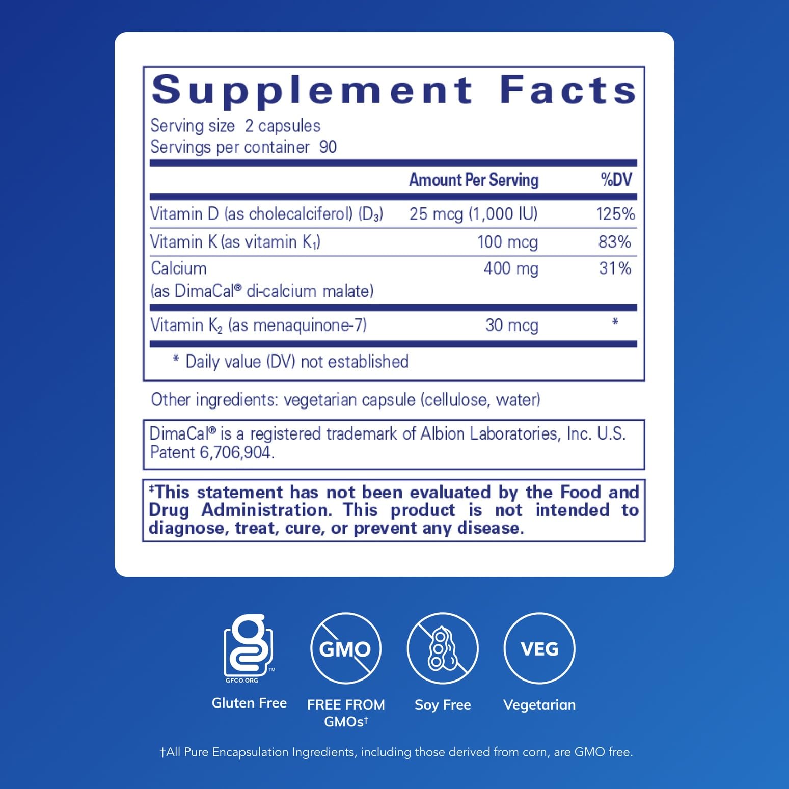 Pure Encapsulations Calcium K/D capsules close-up for bone health.