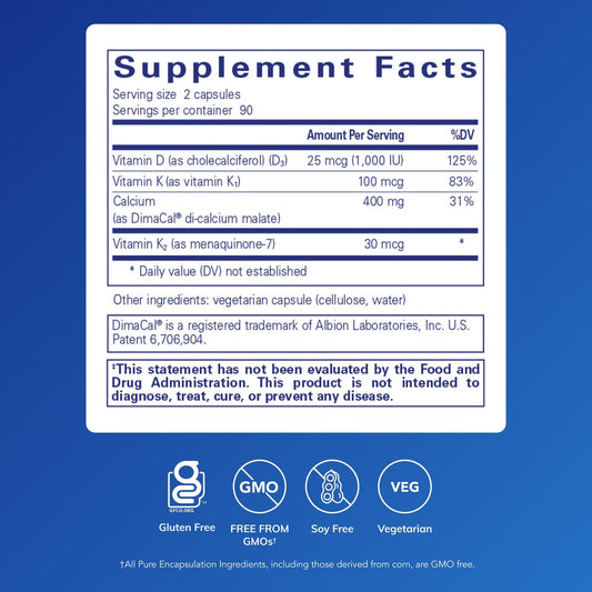 Pure Encapsulations Calcium K/D capsules close-up for bone health.