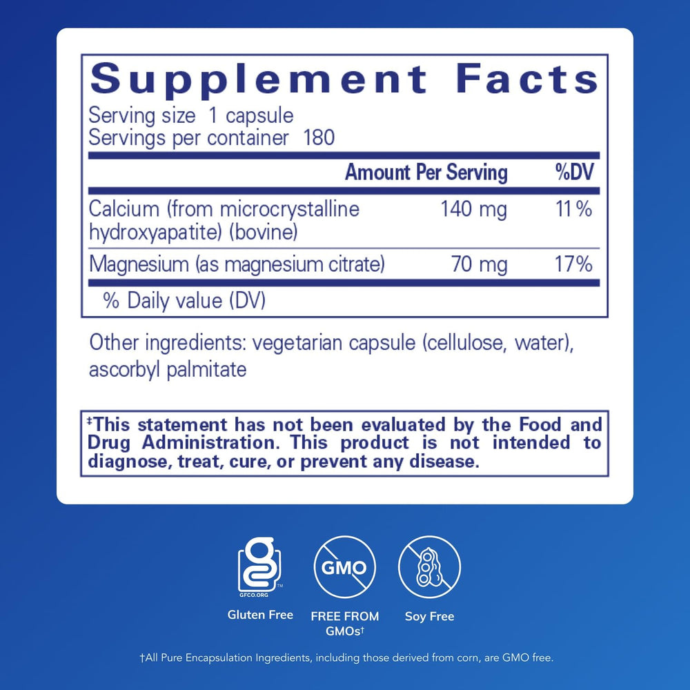 Calcium MCHA with Magnesium capsules in a bottle for bone health support.