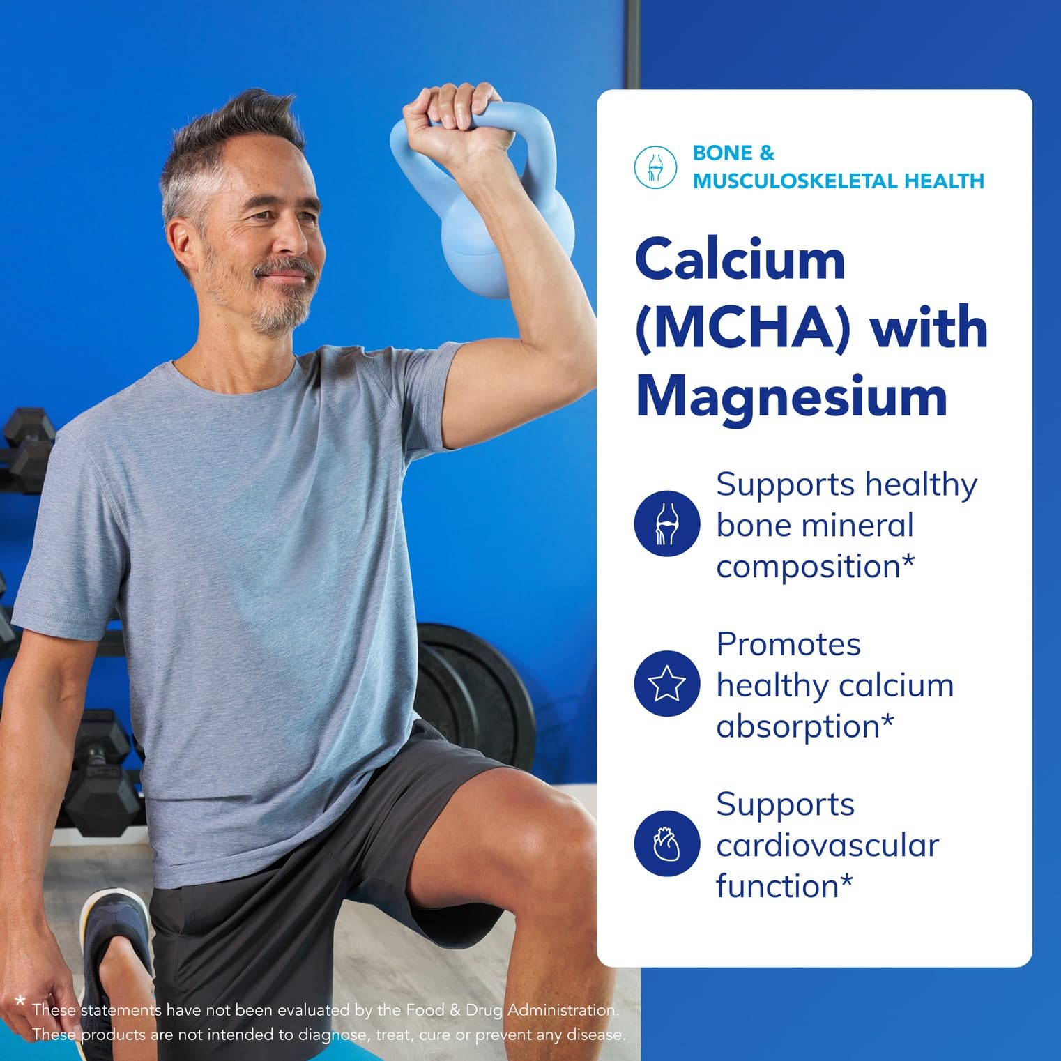 Calcium MCHA with Magnesium label highlights magnesium pairing and allergen-free quality.