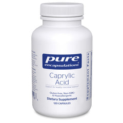 Pure Encapsulations Caprylic Acid bottle front, gentle gut balance
