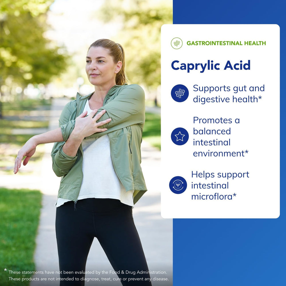 Pure Encapsulations Caprylic Acid capsules close-up showing capsules