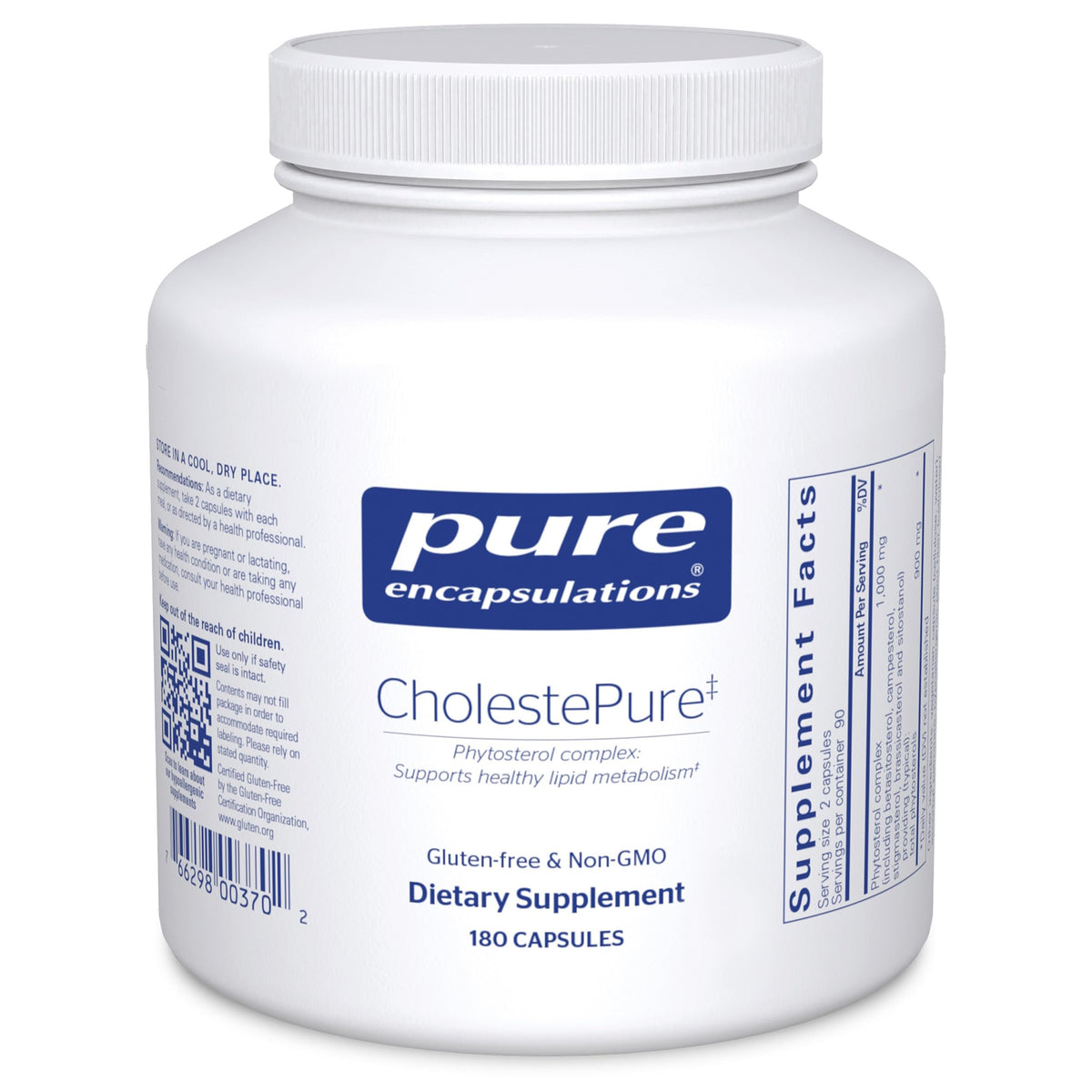 Pure Encapsulations CholestePure bottle front view for trusted lipid metabolism support