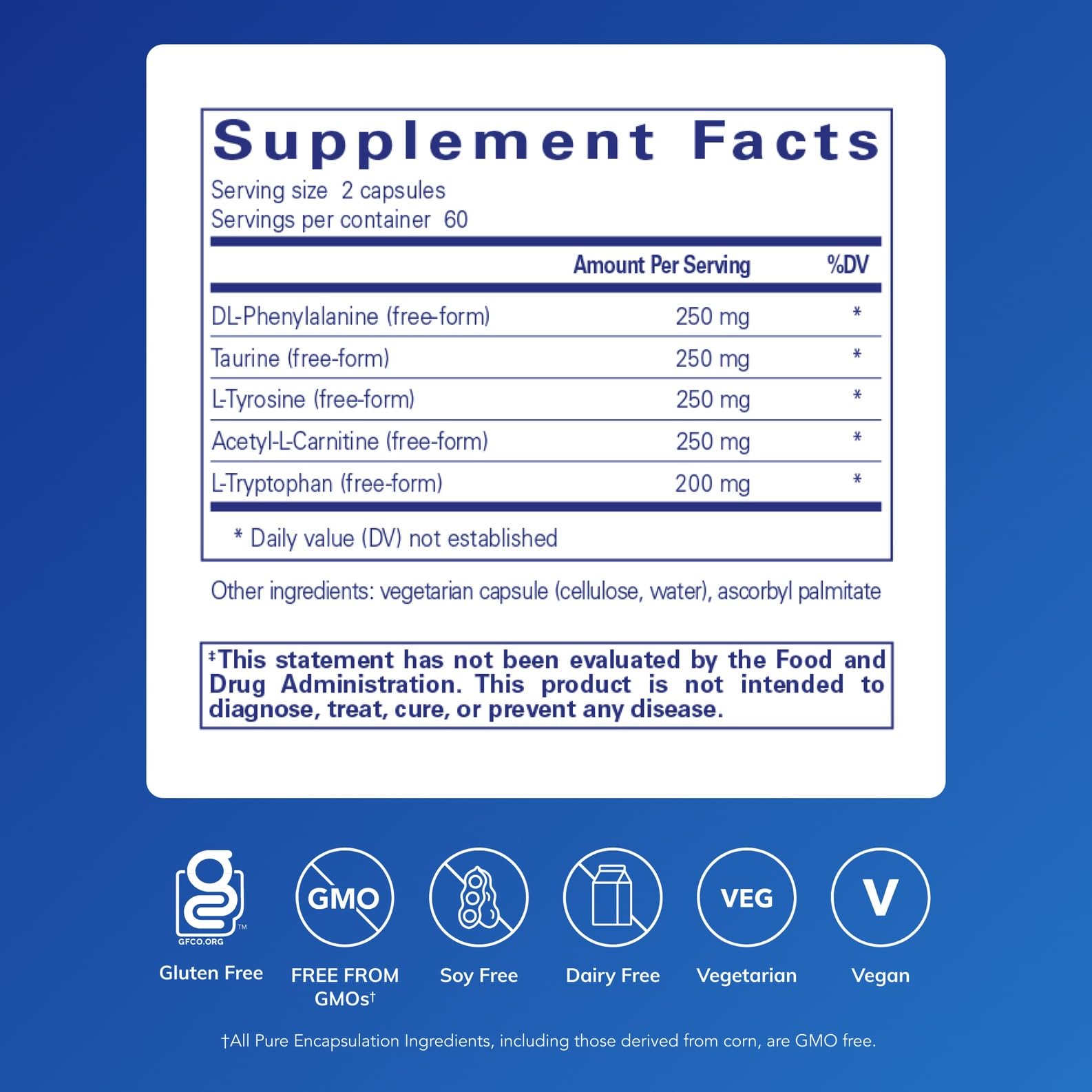 Pure Encapsulations Cognitive Aminos capsules closeup showing daily focus and memory support.