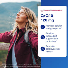 Close-up of CoQ10 label on bottle, emphasizing antioxidant support.
