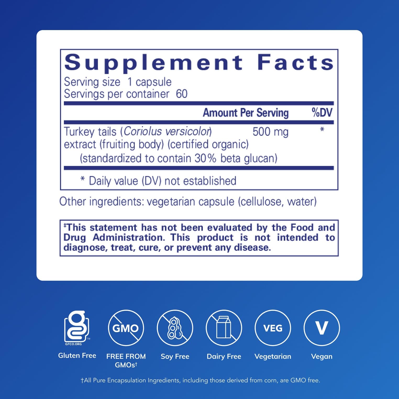 Pure Encapsulations Coriolus Extract capsules inside bottle for easy daily use