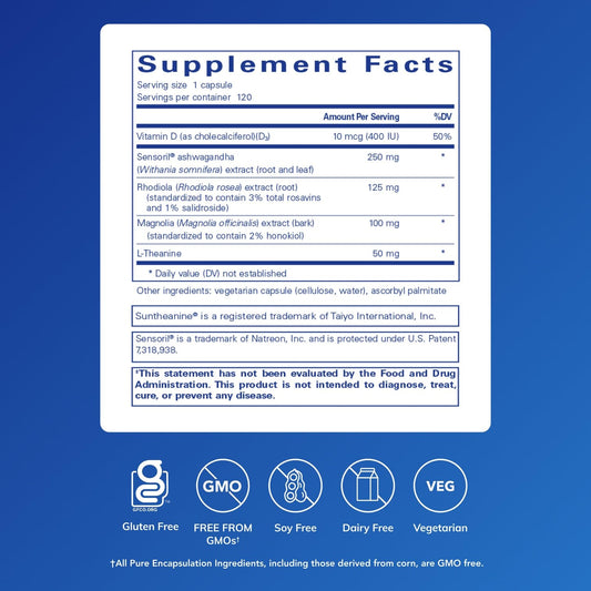 Cortisol Calm capsules arranged for daily consumption.