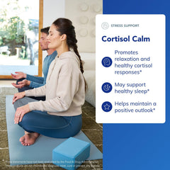 Front label of Cortisol Calm highlighting herbal blend and vitamin D