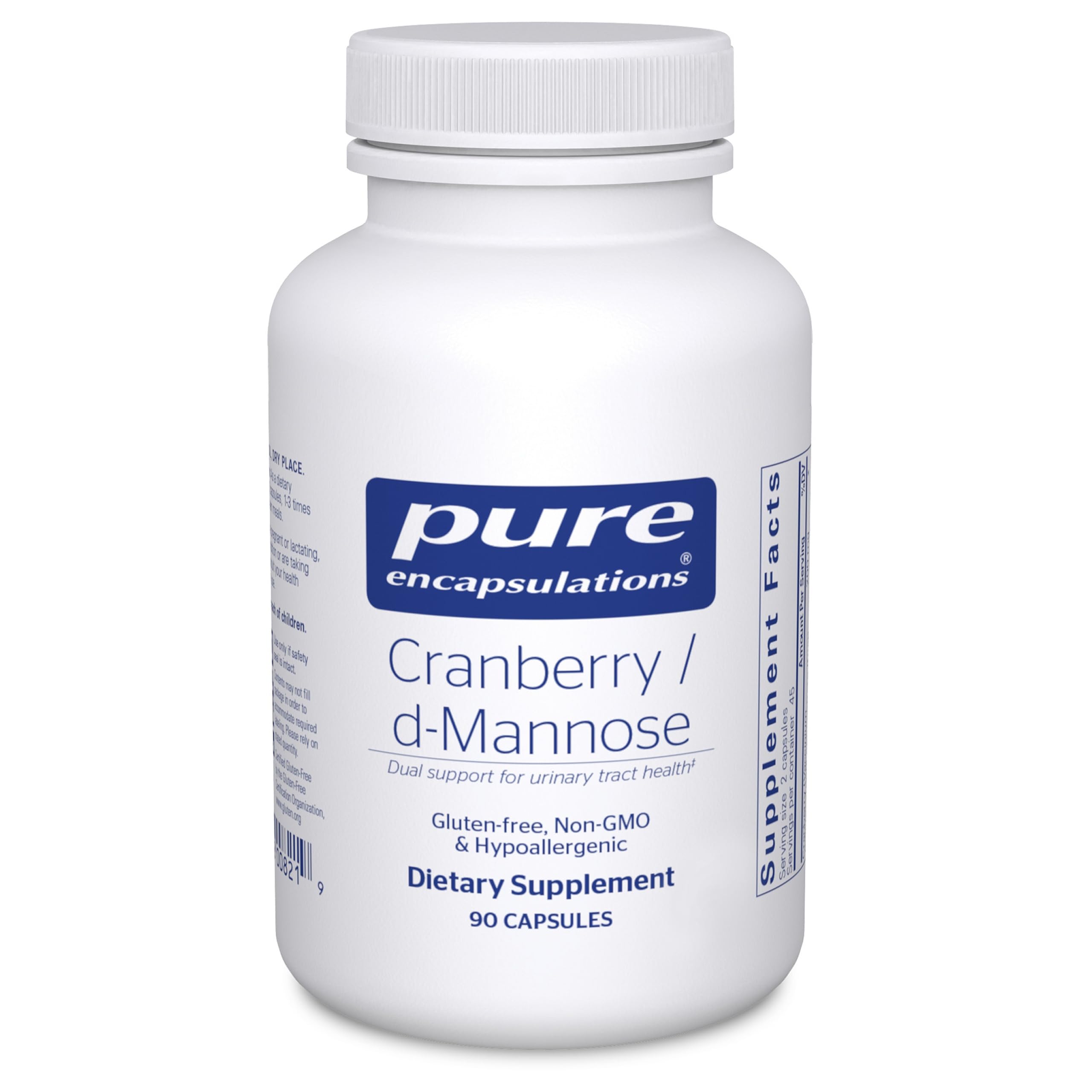 Pure Encapsulations Cranberry D-Mannose bottle for urinary health support in a vegan formula.