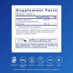 Close-up of Pure Encapsulations Cranberry D-Mannose capsules for daily use.
