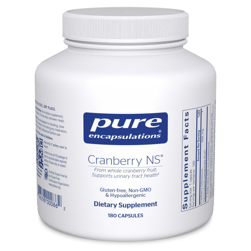 Pure Encapsulations Cranberry NS bottle front promotes urinary tract health with hypoallergenic ingredients.
