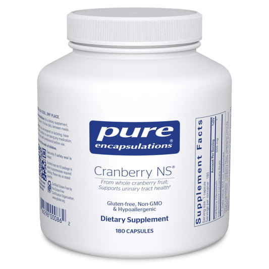 Pure Encapsulations Cranberry NS bottle front promotes urinary tract health with hypoallergenic ingredients.