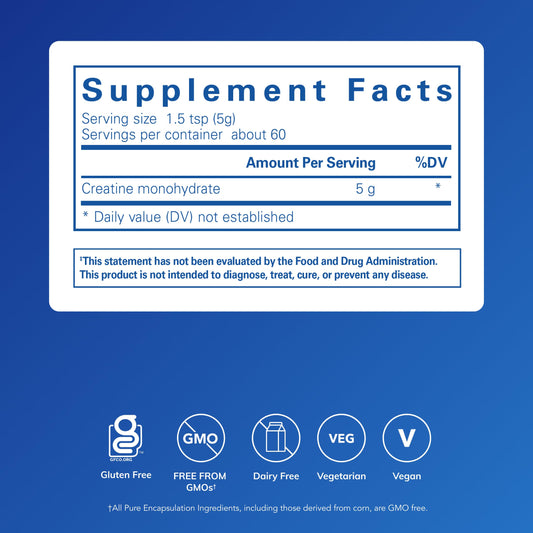 Pure Encapsulations Creatine powder stirred in glass for endurance mix