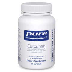 Pure Encapsulations Curcumin 500mg bottle close-up for convenient daily capsule use.