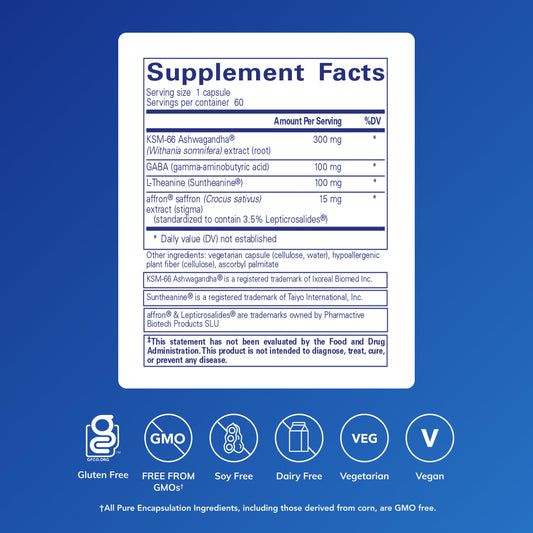 Pure Encapsulations Daily Calm capsules close-up highlighting vegan formula