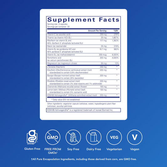Pure Encapsulations Daily Stress Formula capsules ready for daily stress support