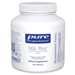 Pure Encapsulations DGL Plus bottle front showing a plant-based gut support supplement