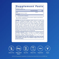 Close-up of Pure Encapsulations DHEA 25mg label emphasizing allergen-free formula