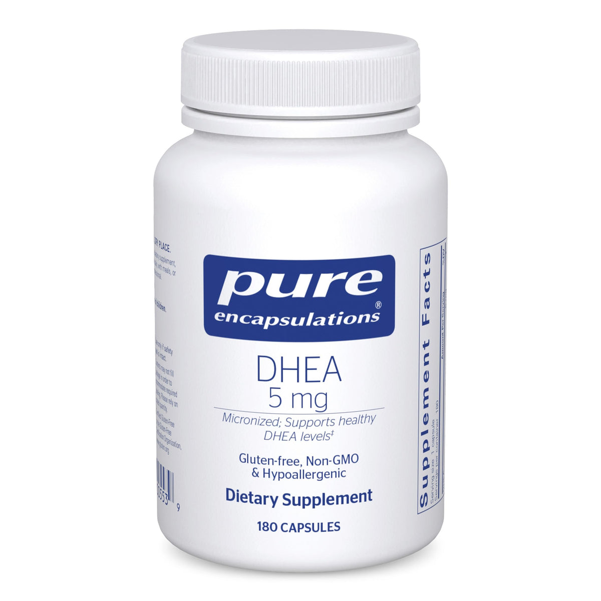 Pure Encapsulations DHEA 5mg capsules image highlights balance and immune support.