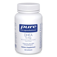Pure Encapsulations DHEA 5mg capsules image highlights balance and immune support.