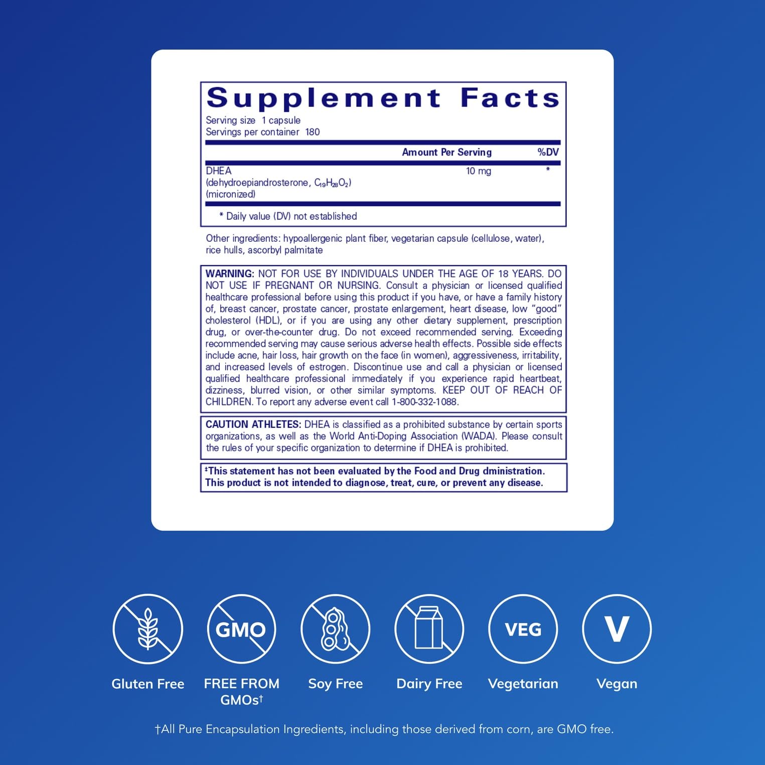 Pure Encapsulations DHEA capsules close-up suggesting hormonal balance support.