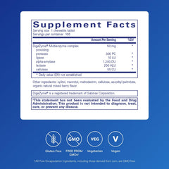 Close-up of Pure Encapsulations Digestive Enzyme Chewables tablets aiding post‑meal digestion.