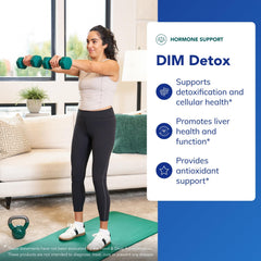 Pure Encapsulations DIM Detox label information highlighting ingredients and standards.