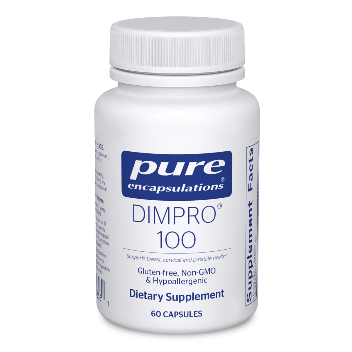 Pure Encapsulations DIMPRO 100 bottle front view highlights vegan capsule formula for hormonal balance