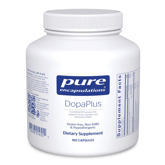 Pure Encapsulations DopaPlus bottle with capsules for daily brain support.