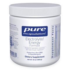 Pure Encapsulations Electrolyte/Energy Formula bottle shows a clean hydration-focused label.