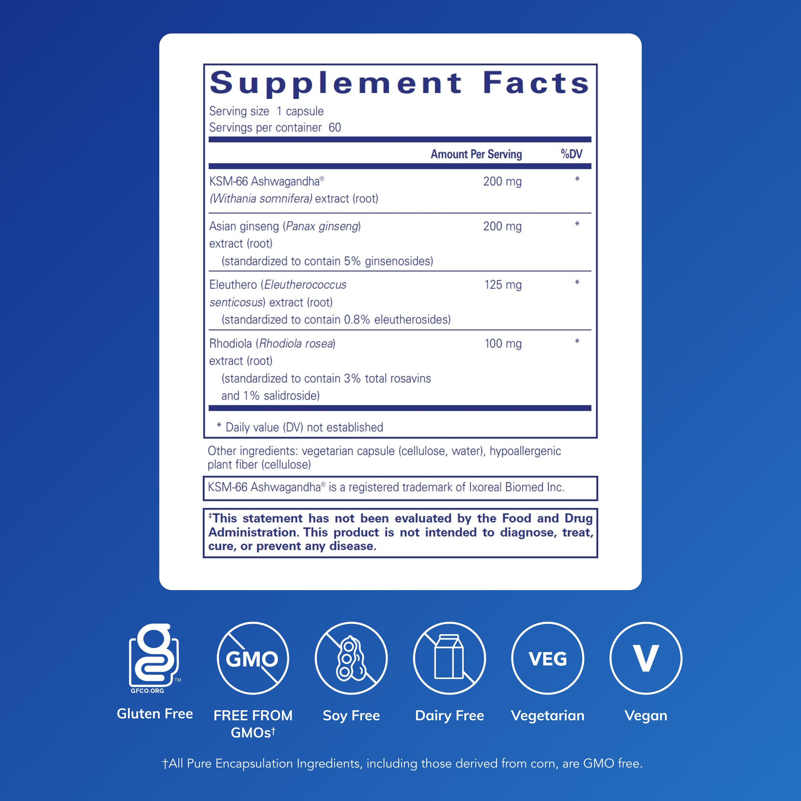 Pure Encapsulations Energy Xtra capsules highlighting adaptogenic blend for stamina.