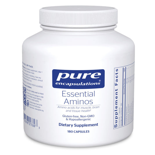 Pure Encapsulations Essential Amino Acids bottle shows a complete amino profile for daily support