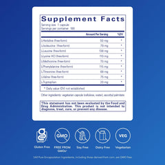 Pure Encapsulations Essential Amino Acids label features a clean, allergen-conscious formulation