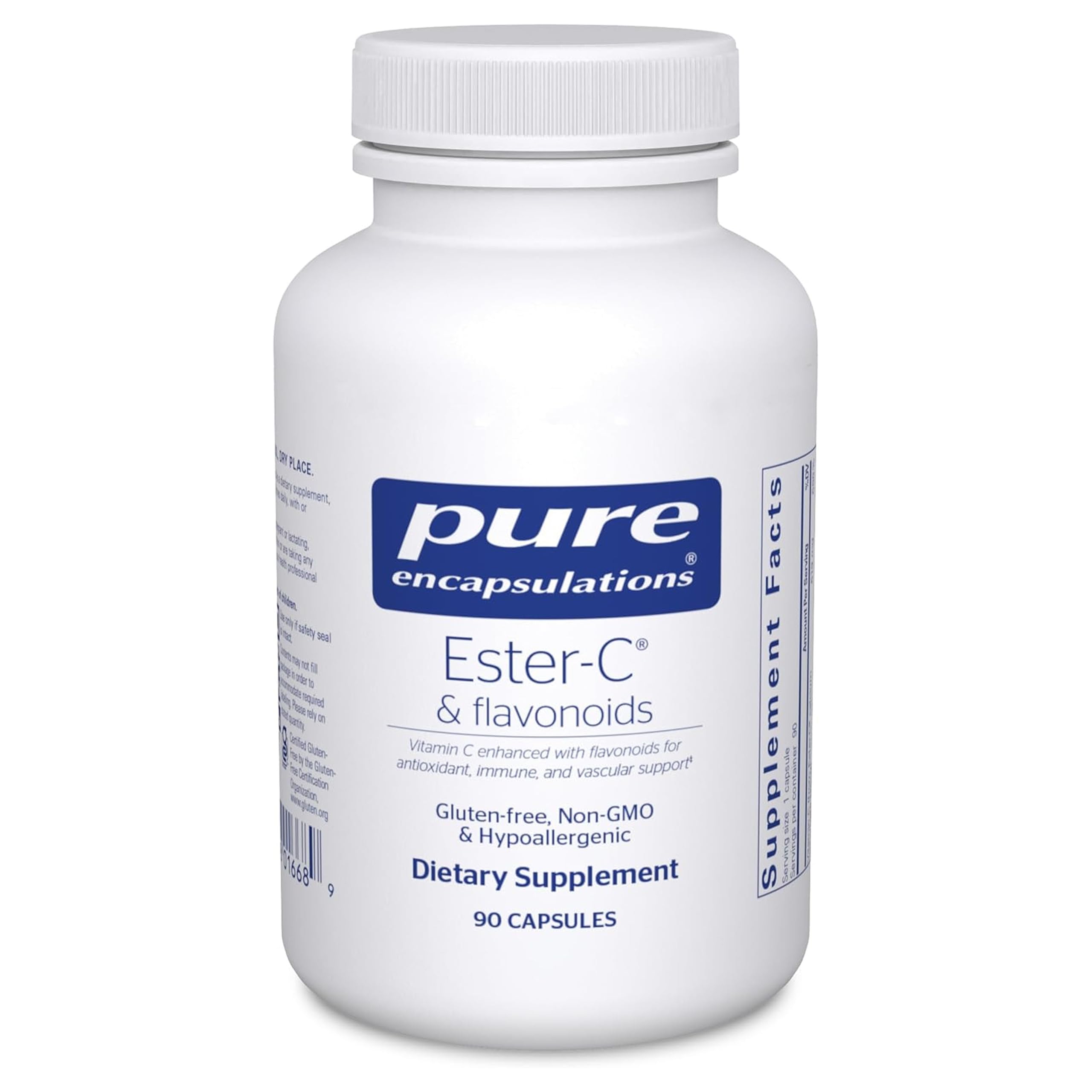 Pure Encapsulations Ester-C & Flavonoids bottle promotes immune system support.