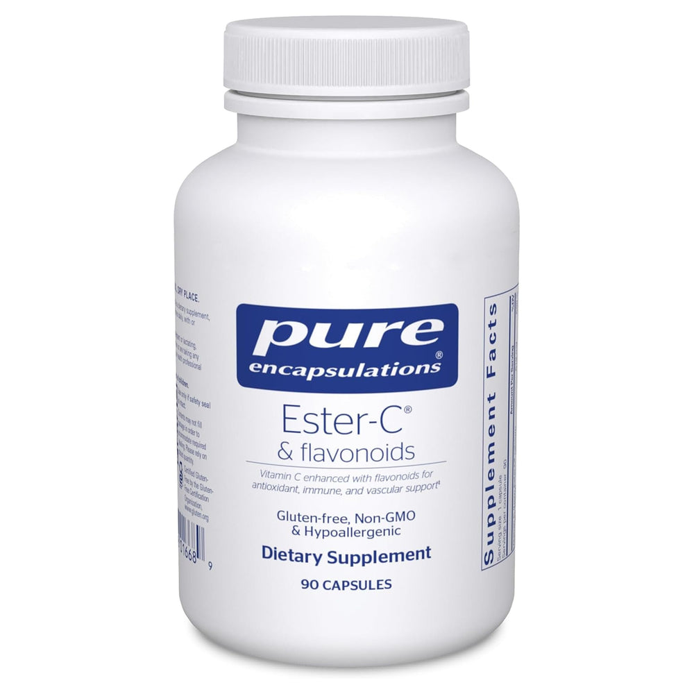 Pure Encapsulations Ester-C & Flavonoids bottle promotes immune system support.