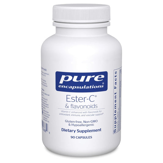 Pure Encapsulations Ester-C & Flavonoids bottle promotes immune system support.