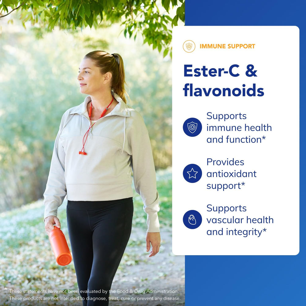 Pure Encapsulations Ester-C & Flavonoids capsules close-up—high absorption vitamin C and antioxidants.