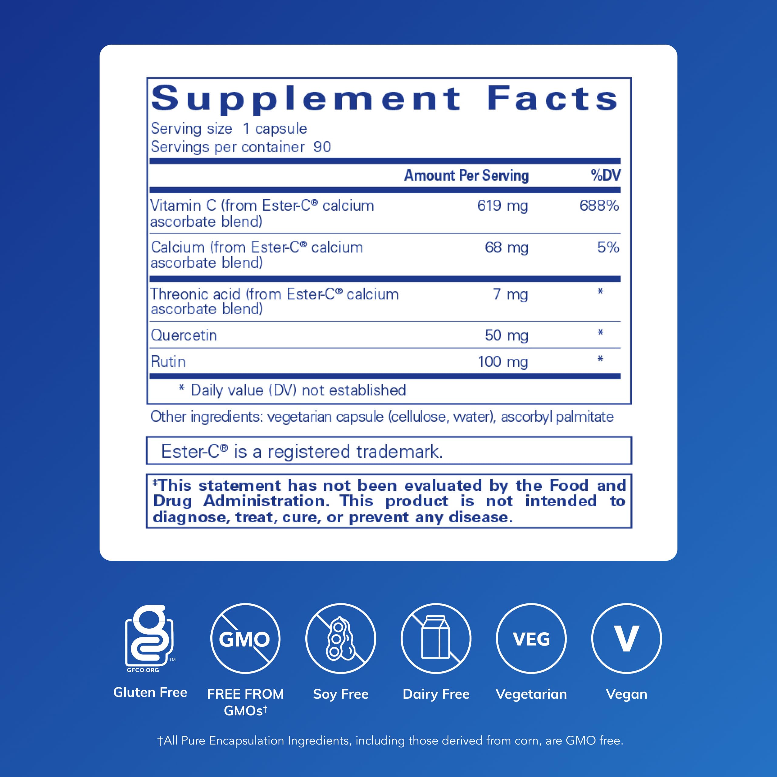 Pure Encapsulations Ester-C & Flavonoids capsules promote gentle digestion.