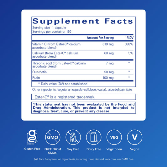 Pure Encapsulations Ester-C & Flavonoids capsules promote gentle digestion.