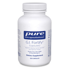 Pure Encapsulations GI Fortify capsules bottle shown for daily gut support and fiber benefits.