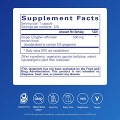 Pure Encapsulations Ginger Extract capsules shown in bottle for daily use.