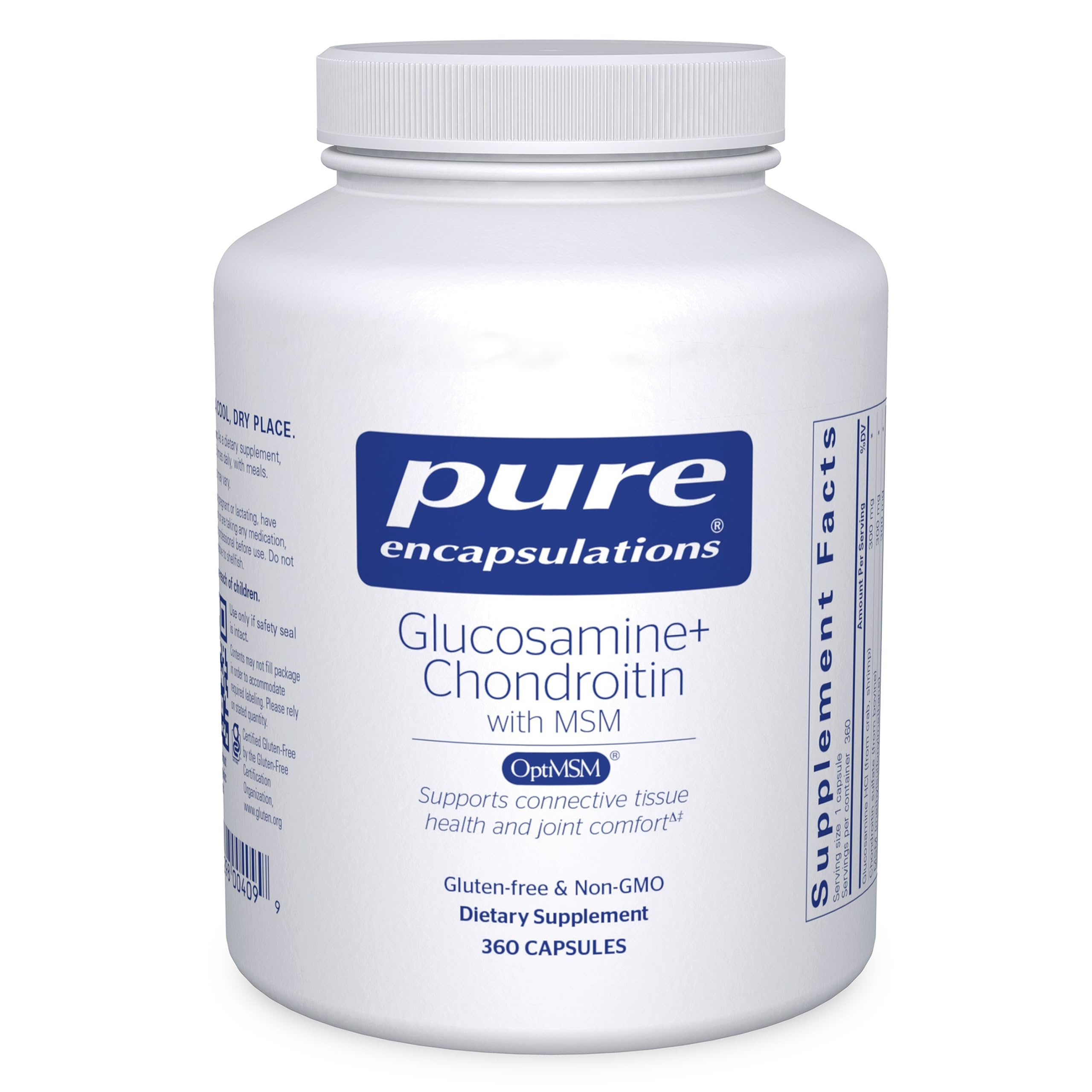 Pure Encapsulations glucosamine chondroitin msm bottle front for joint health support