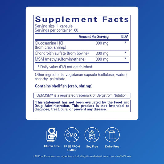 Pure Encapsulations glucosamine chondroitin with MSM capsules neatly arranged for daily use