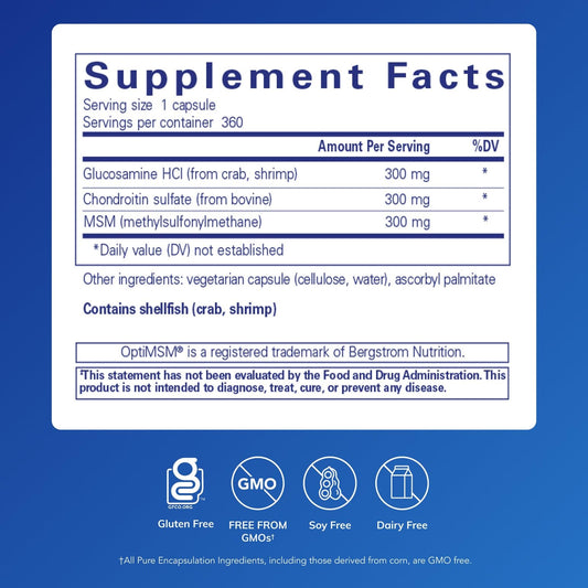 Pure Encapsulations glucosamine chondroitin msm label close-up showing purity