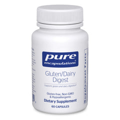 Pure Encapsulations Gluten/Dairy Digest bottle shown for convenient digestive support