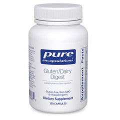 Pure Encapsulations Gluten/Dairy Digest bottle with capsules for daily digestion support.