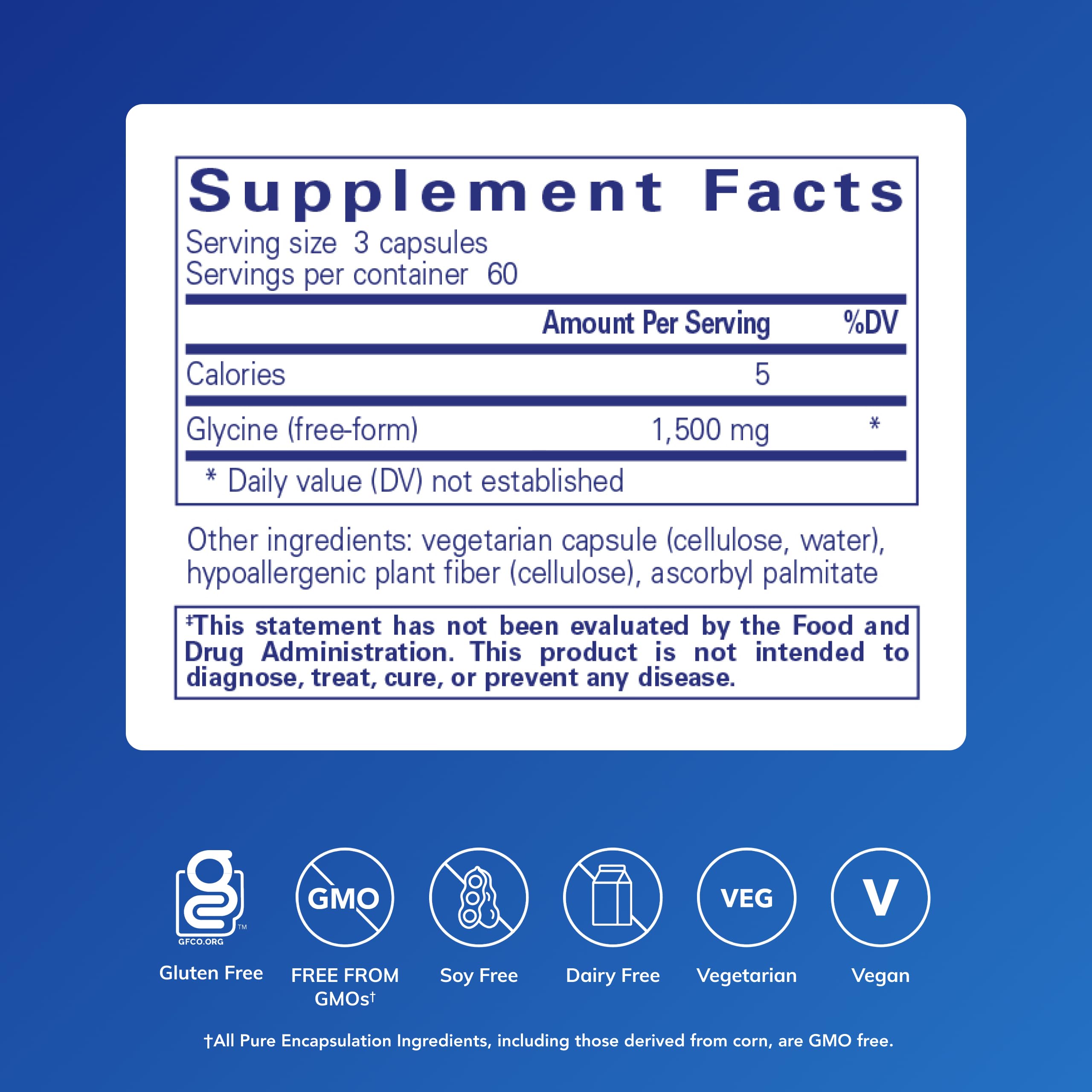 Pure Encapsulations Glycine capsules close-up showing smooth texture for nighttime use