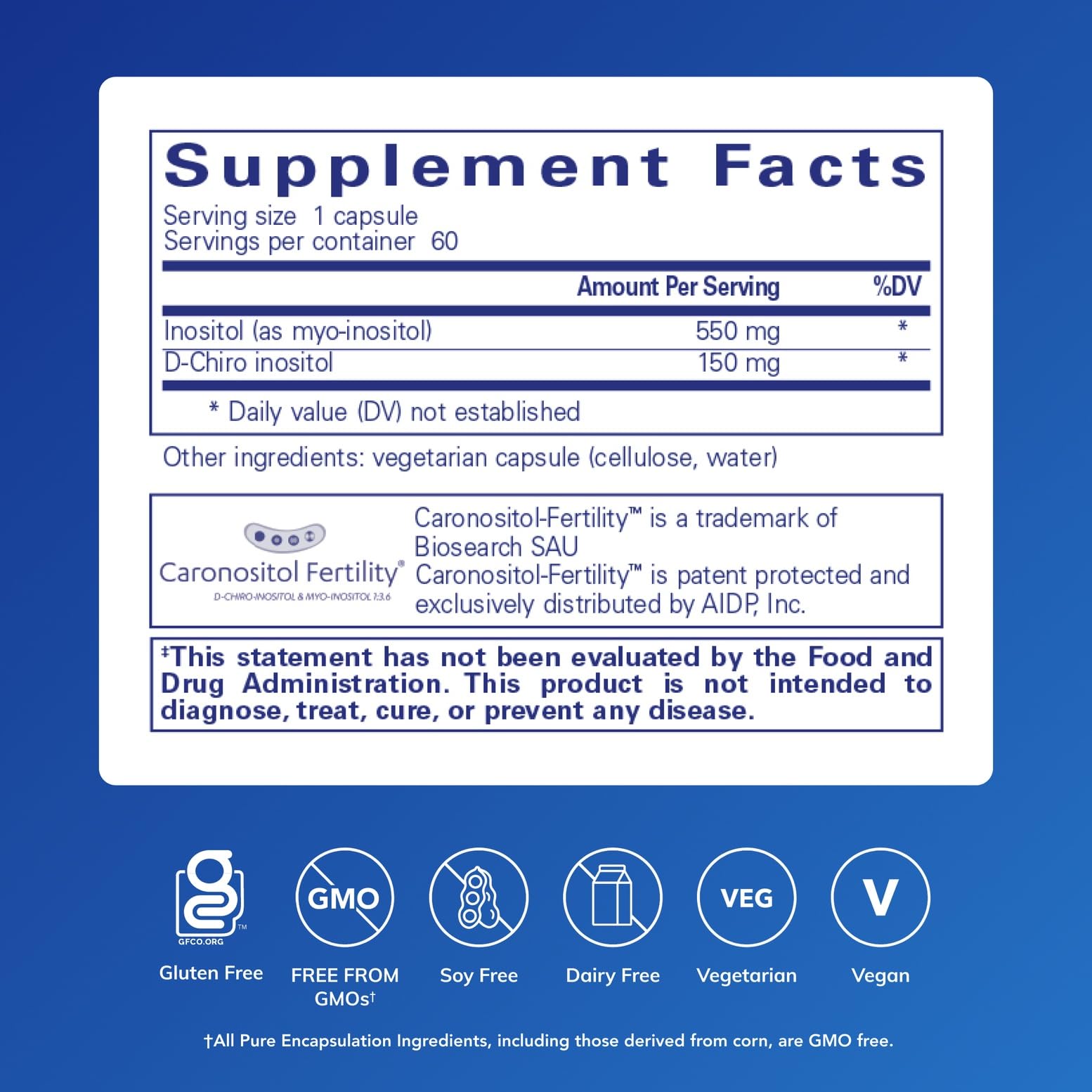 Pure Encapsulations Inositol Complex capsules-closeup highlighting easy-to-swallow form