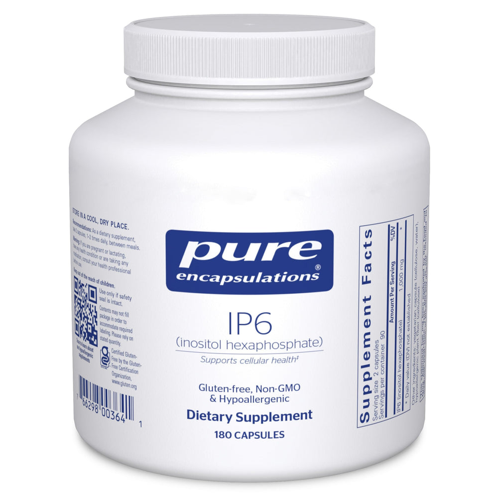 Pure Encapsulations IP6 bottle label highlighting antioxidant support for daily wellness