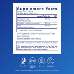 Pure Encapsulations glucosamine chondroitin MSM bottle close-up highlights joint health.